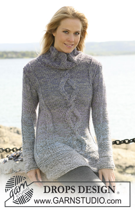DROPS 102-34 - Długi sweter na drutach, z irlandzkim wzorem, przerabiany 4 nitkami włóczki Alpaca – od S do XXXL