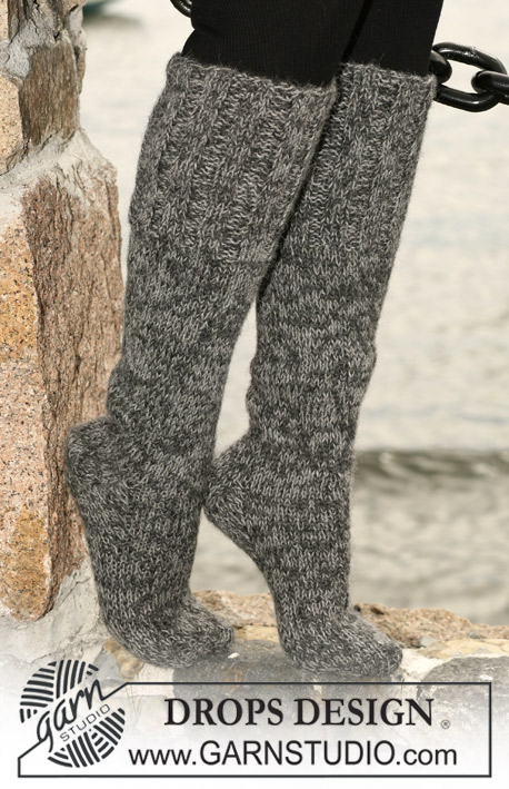 DROPS 103-26 - DROPS vysoké ponožky nadkolenky se širokým lemem pletené z dvojité příze Alpaca