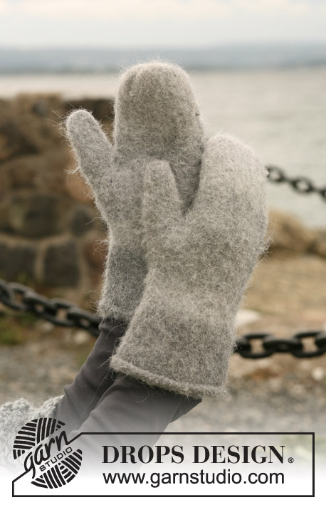 Fiskevotter / DROPS 103-32 - Filcowe rękawiczki na drutach, podwójną nitką włóczki DROPS Alpaca