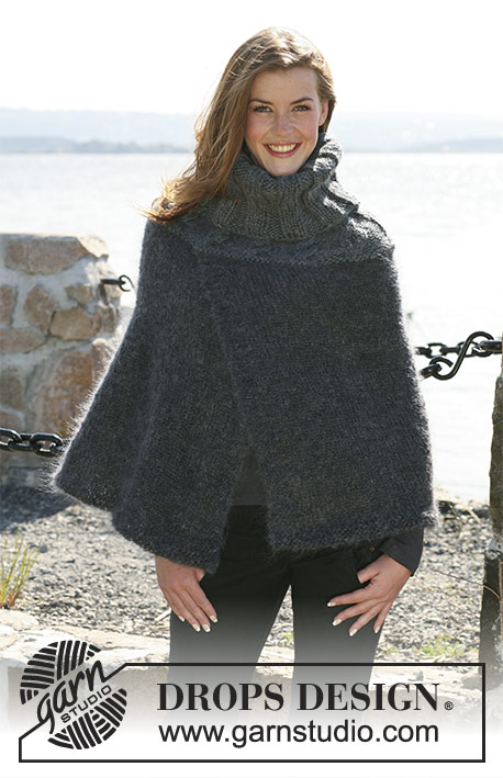 Lady of Scotland / DROPS 104-15 - DROPS Poncho with high neck and cables in ”Vienna” and ”Snow” or Melody and Snow