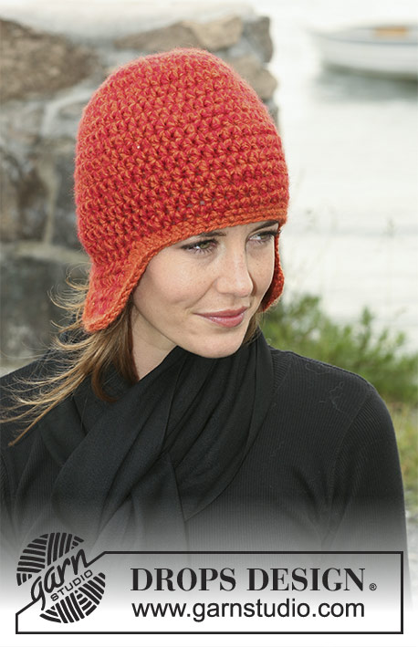 Anana / DROPS 104-25 - Crochet DROPS hat with ear flaps in 2 threads Silke-Alpaca or Nepal