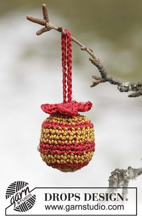 Golden Nugget / DROPS 104-45 - Kerstbal met een kleine bloem van ”Cotton Viscose” en ”Glitter”.