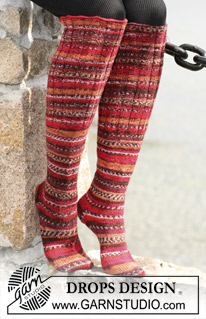 Fire Walker / DROPS 104-9 - Long DROPS socks in ”Fabel” with Rib and stocking sts