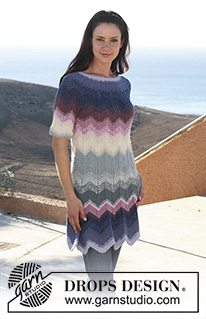 Heartland Sunset / DROPS 105-10 - DROPS dress in zigzag pattern with short raglan sleeve in “Alpaca” and “Cotton Viscose”. Size XS - XXXL.