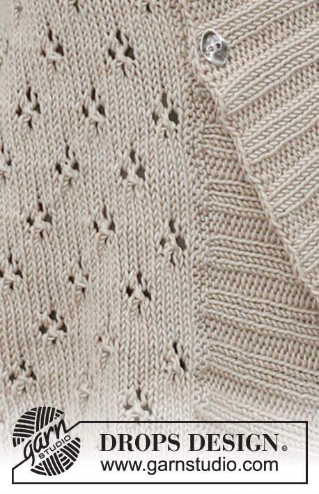 Moscado / DROPS 105-21 - DROPS jacket with lace pattern in “Muskat”. Size S – XXXL
