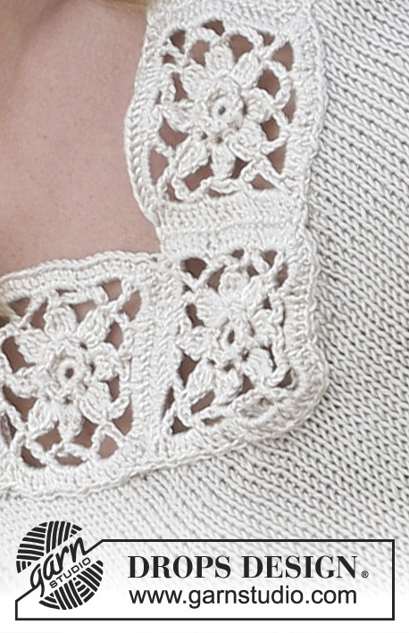 Bernadette / DROPS 105-22 - DROPS top in “Muskat” with crochet diamond neckline in “Cotton Viscose”. Size S - XXL.