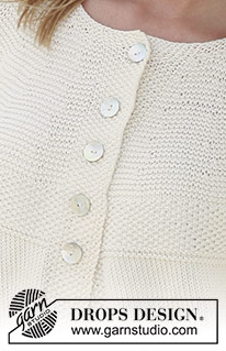 Summer Pearl / DROPS 105-5 - DROPS jacket in moss st with round yoke in “Muskat”. Size S – XXXL