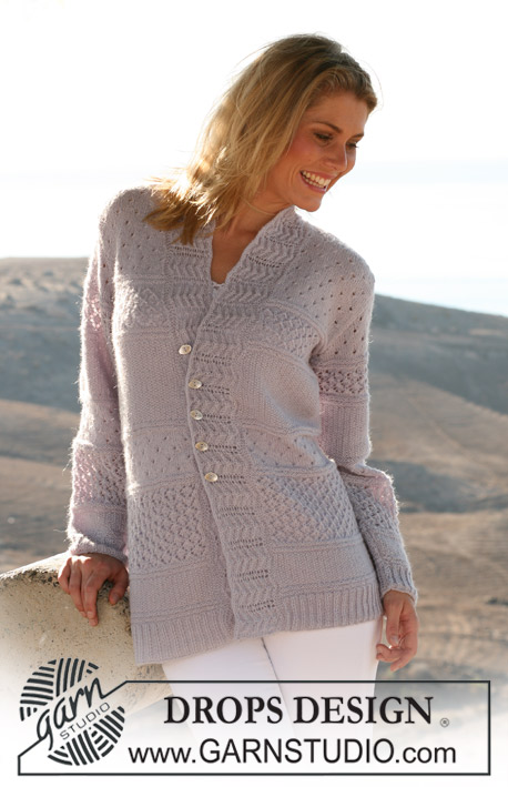 DROPS 106-10 - Rozpinany sweter na drutach, w paski ściegiem strukturalnym, z włóczki DROPS Alpaca. Od S do XXXL
