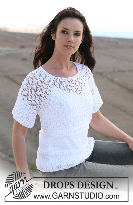 DROPS 107-24 - DROPS top in lace pattern and Rib in “Muskat”. Size S – XXXL