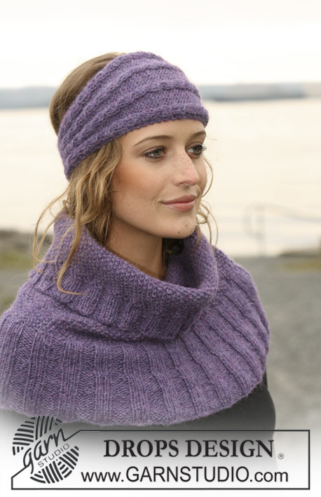 DROPS 108-14 - DROPS neck warmer and ear warmer with cables in 2 threads ”Alpaca”.
