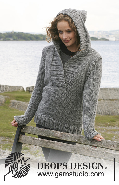 Campfire / DROPS 109-1 - Knitted DROPS Jumper with hood in ”Snow”. Size S - XXXL.
