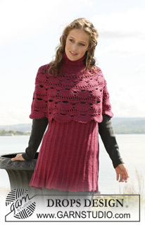 Burgundy Bride / DROPS 109-46 - DROPS crochet poncho and knitted skirt in 2 threads ”Alpaca”. Size S - XXXL.