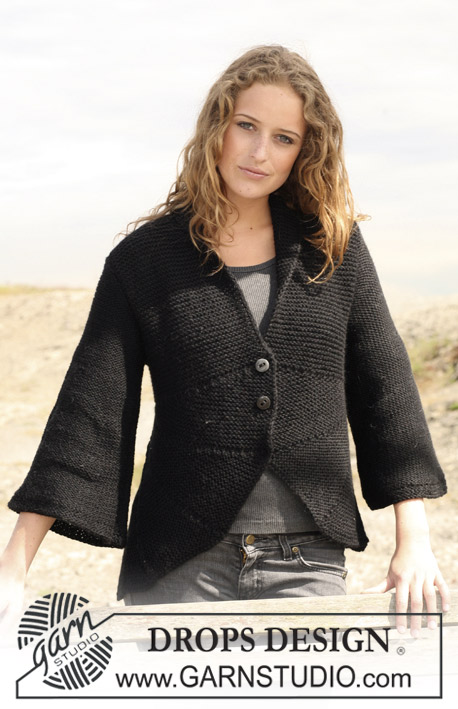 DROPS 109-47 - Rozpinany sweter na drutach, ściegiem francuskim, z zaokrąglonymi przodami, przerabiany 2 nitkami włóczki DROPS Alpaca. Od S do XXXL