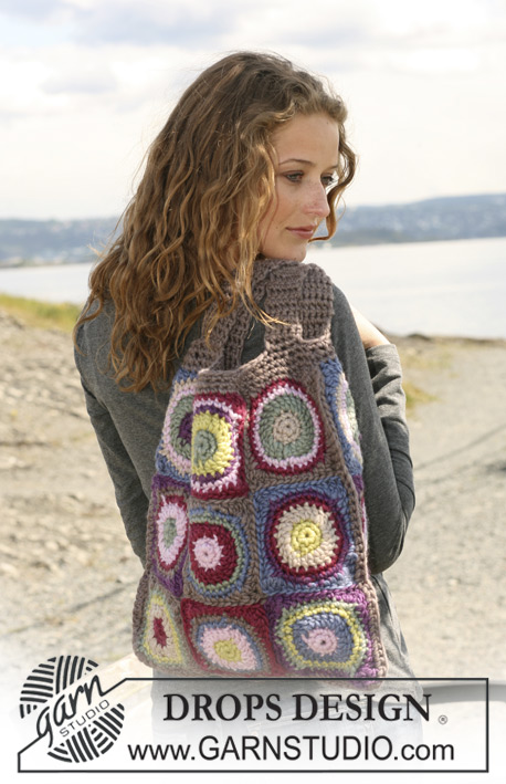 Klimt Circles / DROPS 109-6 - DROPS crochet bag in ”Snow”. 