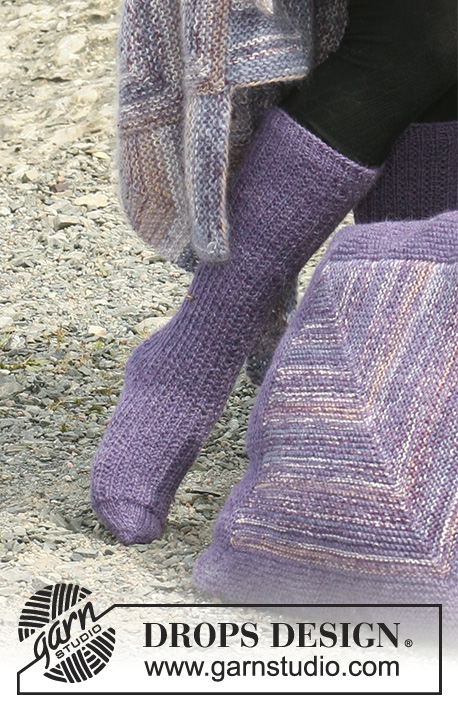 Sugar and Spice / DROPS 109-60 - Blanket in DROPS Fabel og Brushed Alpaca Silk with domino diamonds and Patterned socks in 2 threads DROPS Alpaca