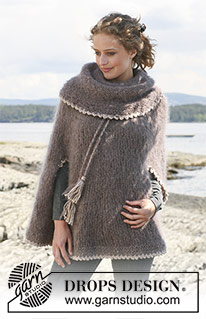 Friar's Robe / DROPS 110-11 - Knitted DROPS poncho with large collar/hood in Vienna or Melody and crochet borders in Silke Alpaca or Nepal.  Size S - XXXL.
