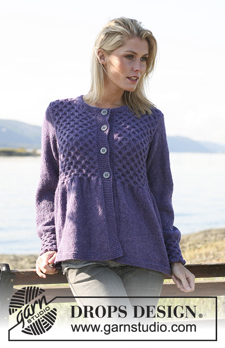 Juni / DROPS 110-22 - Knitted DROPS jacket with honeycomb pattern in 2 threads ”Alpaca”. Size S - XXXL.