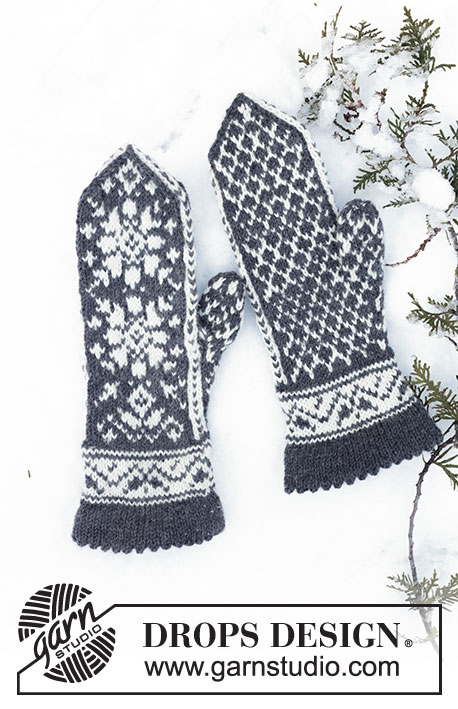 DROPS 110-40 - Mitenes de Natal DROPS em jacquard em “Karisma”. Também se pode tricotar em Merino Extrafine