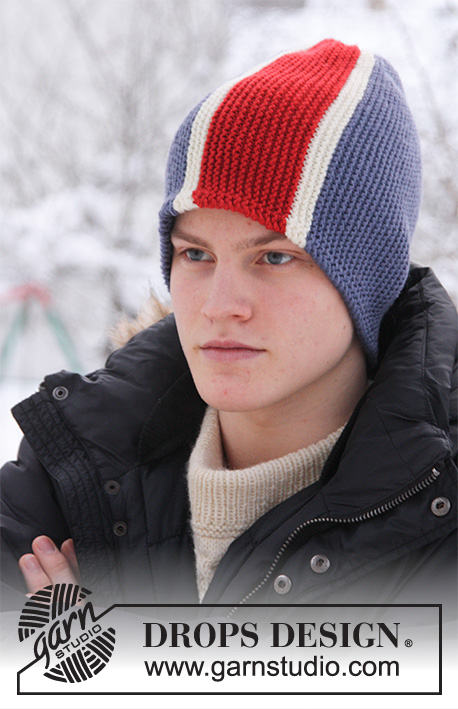 Wear Your Colours / DROPS 110-46 - DROPS hats for men with flags in ”Karisma”, worked from side to side. Yarn alternative ”Merino”. Scarf in ”Alaska”.
