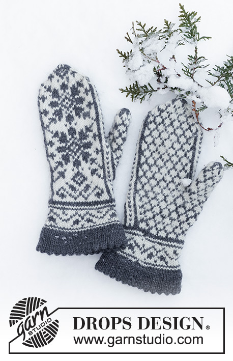 Snow Catchers / DROPS 110-53 - Pánské rukavice - palčáky s norským vzorem pletené z příze DROPS Karisma. Motiv: Vánoce. 
