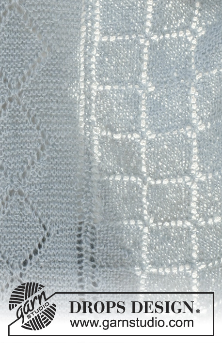 Just Jade / DROPS 111-17 - Šátek pletený vroubkovým a krajkovým vzorem z příze Alpaca a Kid Silk.