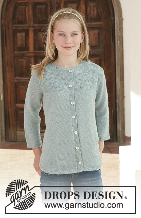 Quiet Lake Kids / DROPS 111-19 - DROPS jacket with 3/4 sleeves in ”Alpaca”. Size 7 – 14 years.