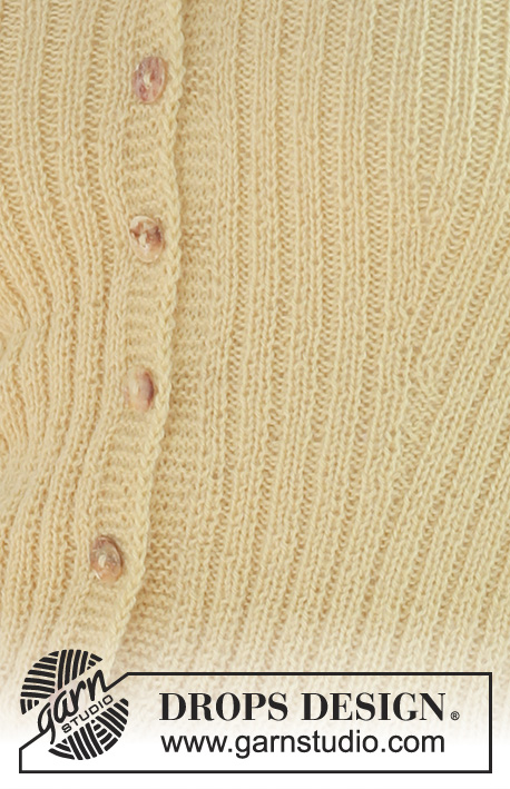 Lemon Drop / DROPS 111-35 - Knitted DROPS jacket in rib in ”Alpaca”. Size S to XXXL.