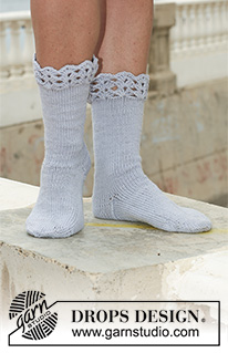 Steel and Lace / DROPS 112-16 - DROPS socks in ”Merino Extra Fine” with crochet border. 