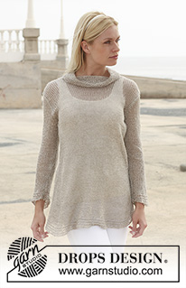 Matin Tendre / DROPS 112-24 - Knitted DROPS tunic with turtle neck in Lin or Belle. Size S - XXXL.