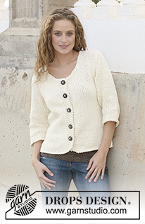 March Afternoon / DROPS 112-28 - Knitted DROPS jacket with ¾ sleeves or long sleeves in ”Ice”. Size S - XXXL.