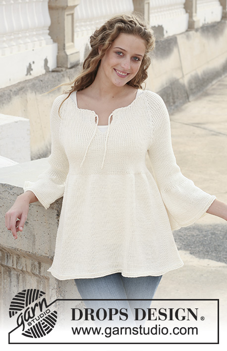 Nicola / DROPS 112-3 - Knitted DROPS tunic with yoke and raglan sleeves in rib in ”Muskat”. Size S - XXXL.