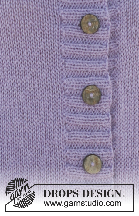 Sweet Viola / DROPS 112-30 - Lange DROPS Jacke mit Bündchen in ”Alpaca” mit 2 Fäden gestrickt. Grösse S - XXXL.