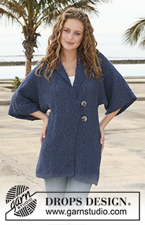 Regina / DROPS 112-35 - DROPS jacket with collar and wide front bands in 2 threads in ”Alpaca”. Size S - XXXL. 