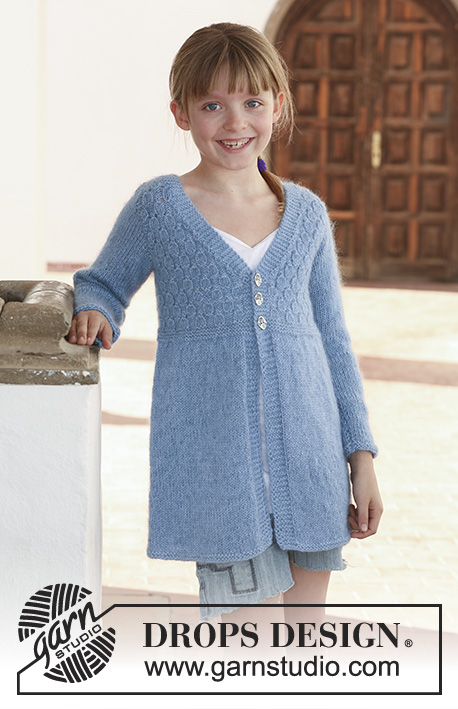 Little Emma / DROPS 112-38 - DROPS jacket in ”Alpaca” and ”Kid-Silk” with long sleeves. Size 7 to 14 years.