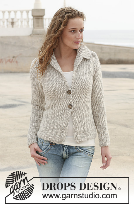 Pearl of the Fall / DROPS 112-4 - DROPS jacket in moss st in ”Alpaca” with collar. Size S - XXXL.