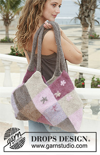 Jeweled Tote / DROPS 112-45 - Felted DROPS bag with Domino squares in ”Snow”.