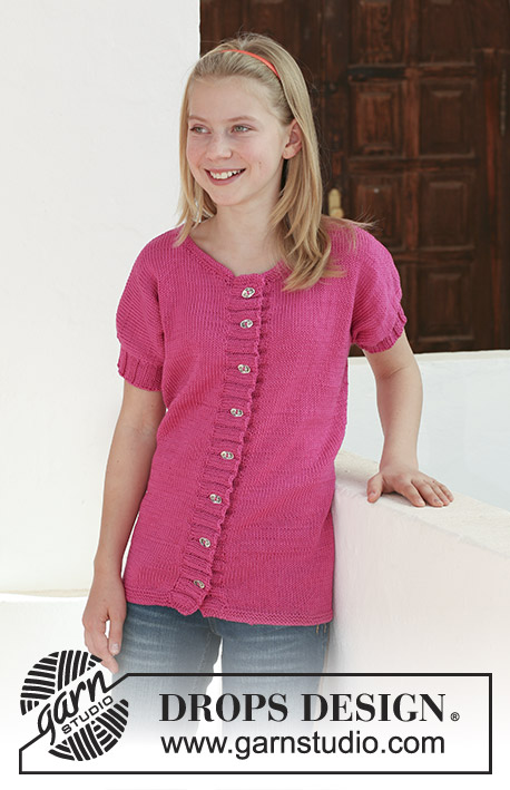 Jolie Cherie Kids / DROPS 113-21 - DROPS jacket with short sleeves in ”Muskat”. Size 7 - 14 years. 