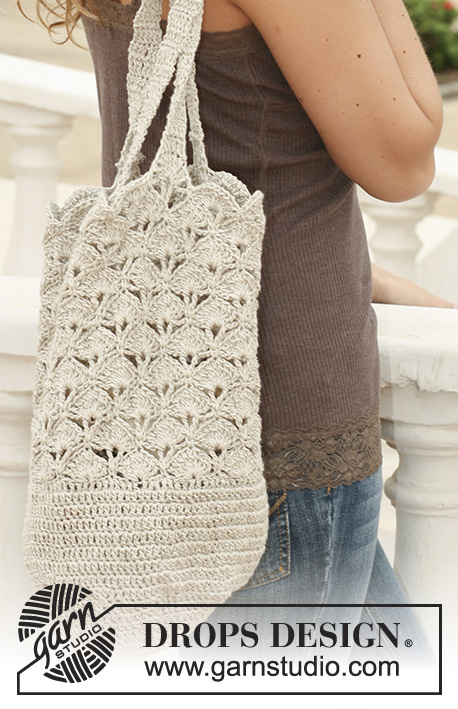 Maurea / DROPS 113-3 - Crochet bag/tote bag with lace pattern in DROPS Bomull-Lin
