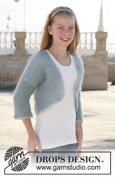 Ravel Kids / DROPS 113-9 - DROPS bolero in garter st in 2 threads ”Kid-Silk”, knitted in one piece. Size 7 to 14 years. 