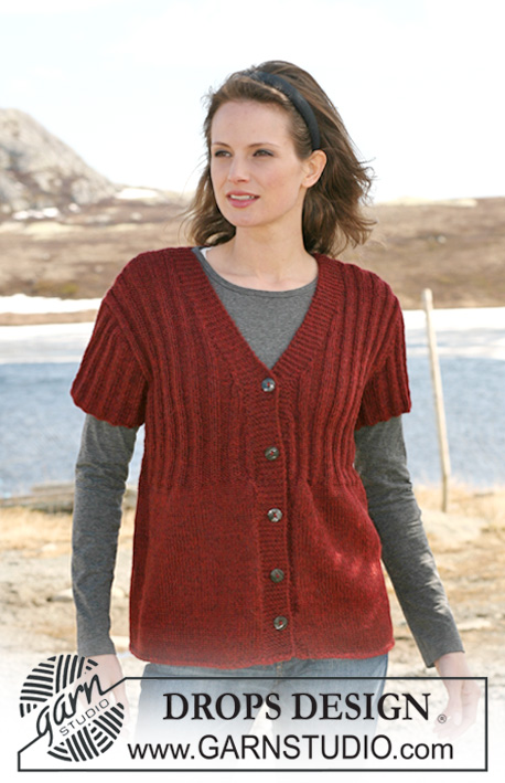 DROPS 114-14 - Knitted DROPS jacket in stockinette st and rib with short sleeves in ”Classic Alpaca”. Size S-XXXL.