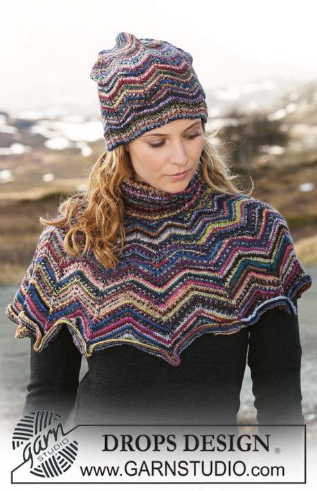 DROPS 114-16 - Set comprises: Knitted DROPS neck warmer and hat with zigzag pattern and rib in ”Fabel”.
