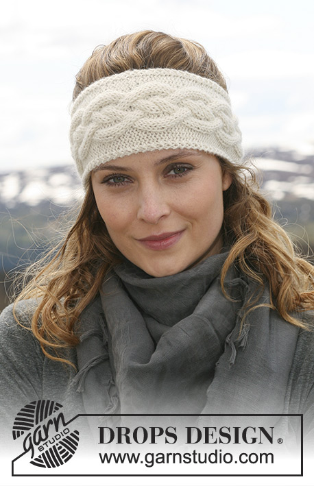 Alpine Twist / DROPS 114-4 - DROPS ear warmer and mittens in ”Classic Alpaca” or Puna with cables.