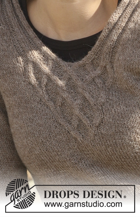 Viking Knots / DROPS 114-8 - Sweter na drutach z warkoczami, z włóczki DROPS Alpaca, z rękawami ¾ lub z długim rękawem. Od S do XXXL.