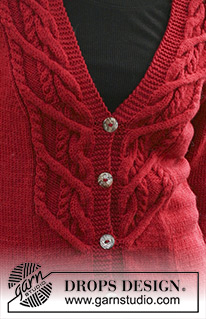 Red Mountain / DROPS 114-9 - Knitted DROPS jacket with cables in ”Karisma”. Size S – XXXL.