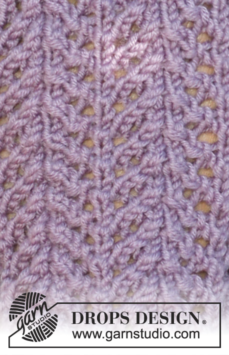 Purple Rhapsody / DROPS 115-12 - DROPS hat and fingerless gloves with lace pattern in ”MERINO EXTRA FINE”. 