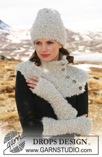 Nordic Comfort / DROPS 115-27 - Set comprises: DROPS hat, neck warmer and wrist warmers in garter st in ”Puddel”. 