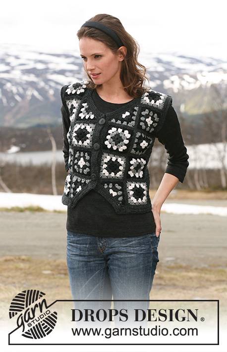 Licorice Squares Vest / DROPS 115-37 - Crochet DROPS waistcoat in ”Karisma” with squares.  Size S to XXXL.