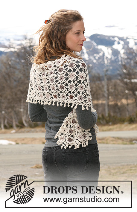 Frosted Flowers / DROPS 115-6 - Crochet DROPS Shawl in ”Alpaca” and ”Fabel”.