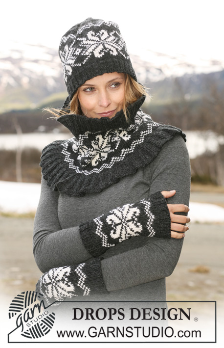 DROPS 116-10 - Set comprises: DROPS hat, neck warmer and wrist warmers with Norwegian pattern in ”Karisma”. 