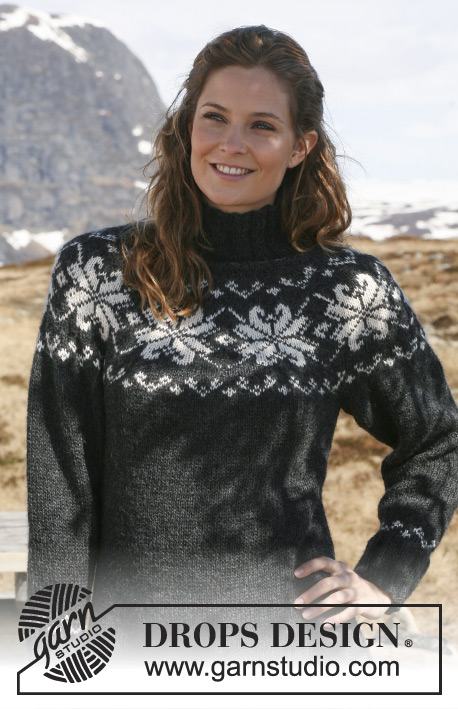 Midnight Rose / DROPS 116-12 - Knitted DROPS jumper with round yoke in 2 threads ”Alpaca”. Size S – XXXL.